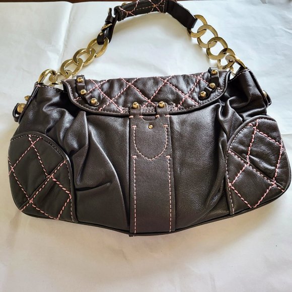 Vintage Juicy Couture Cocoa Lamb Leather Heavy Hardware Shoulder Bag - Picture 7 of 15